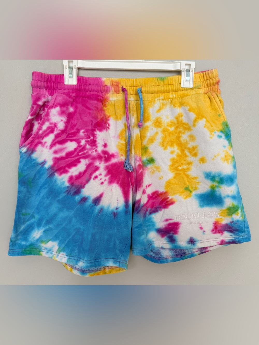 Young & Reckless Tie-Dye Drawstring Athletic Shorts - Pink, Yellow, Blue
